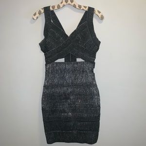 Black Metallic Bandage Cutout Cage Party Dress
